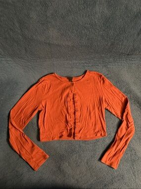 Wild Fable Cropped Button-Front Cardigan in Muted Rust Orange